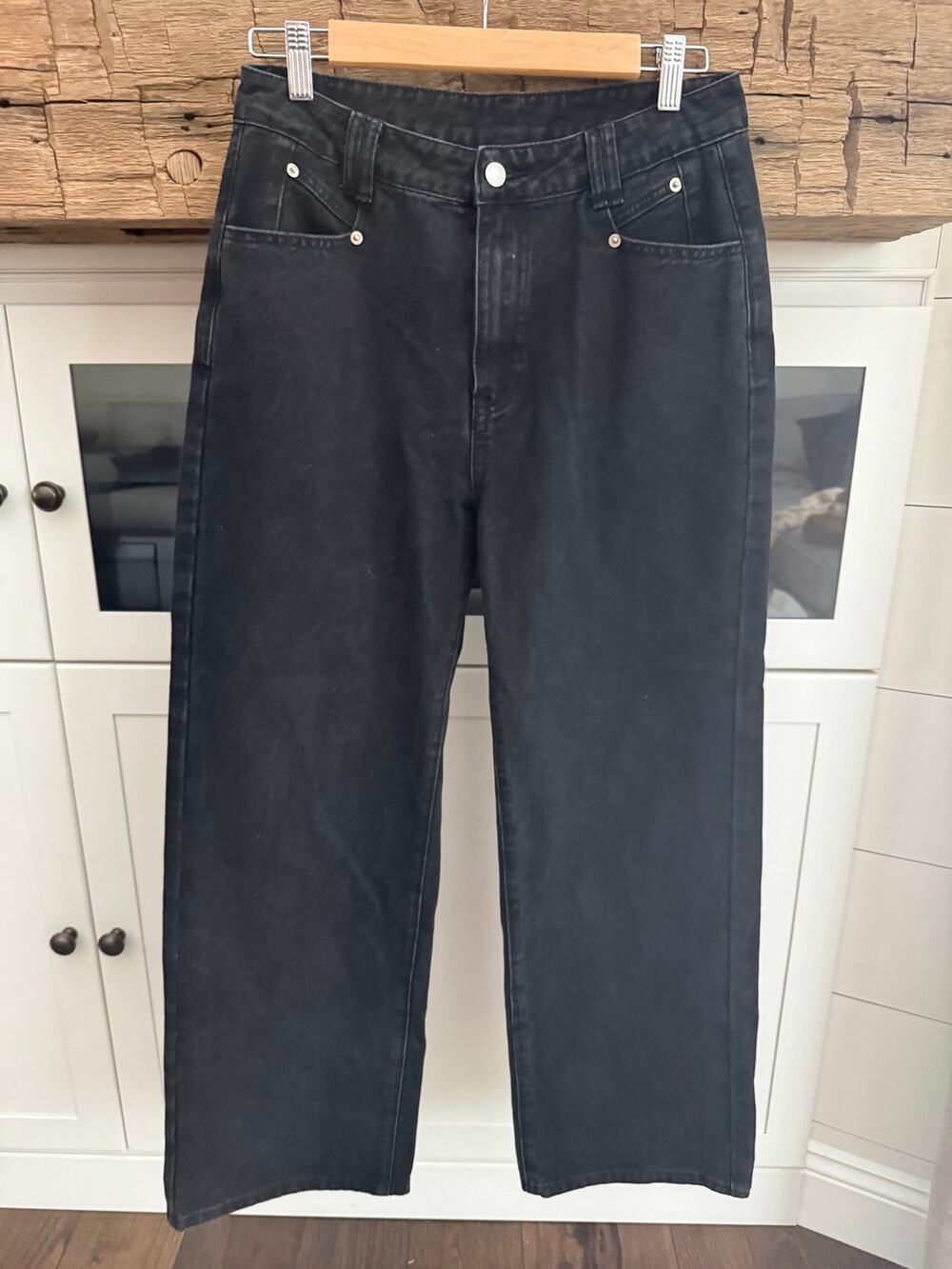 Cider Black Wide Leg Jeans Sz M High Waist Denim Y2K Streetwear